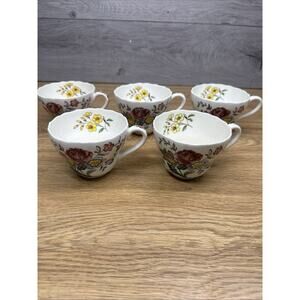 Vintage Copeland Spode Gainsborough Tea Coffee Cup Floral Pattern China Set Of 5